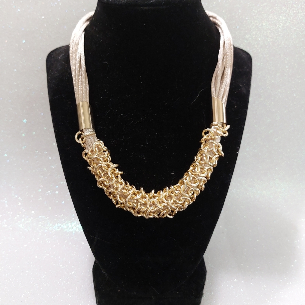 Goldtone Link and Cord Necklace. 18" Long, Estate Jewelry
